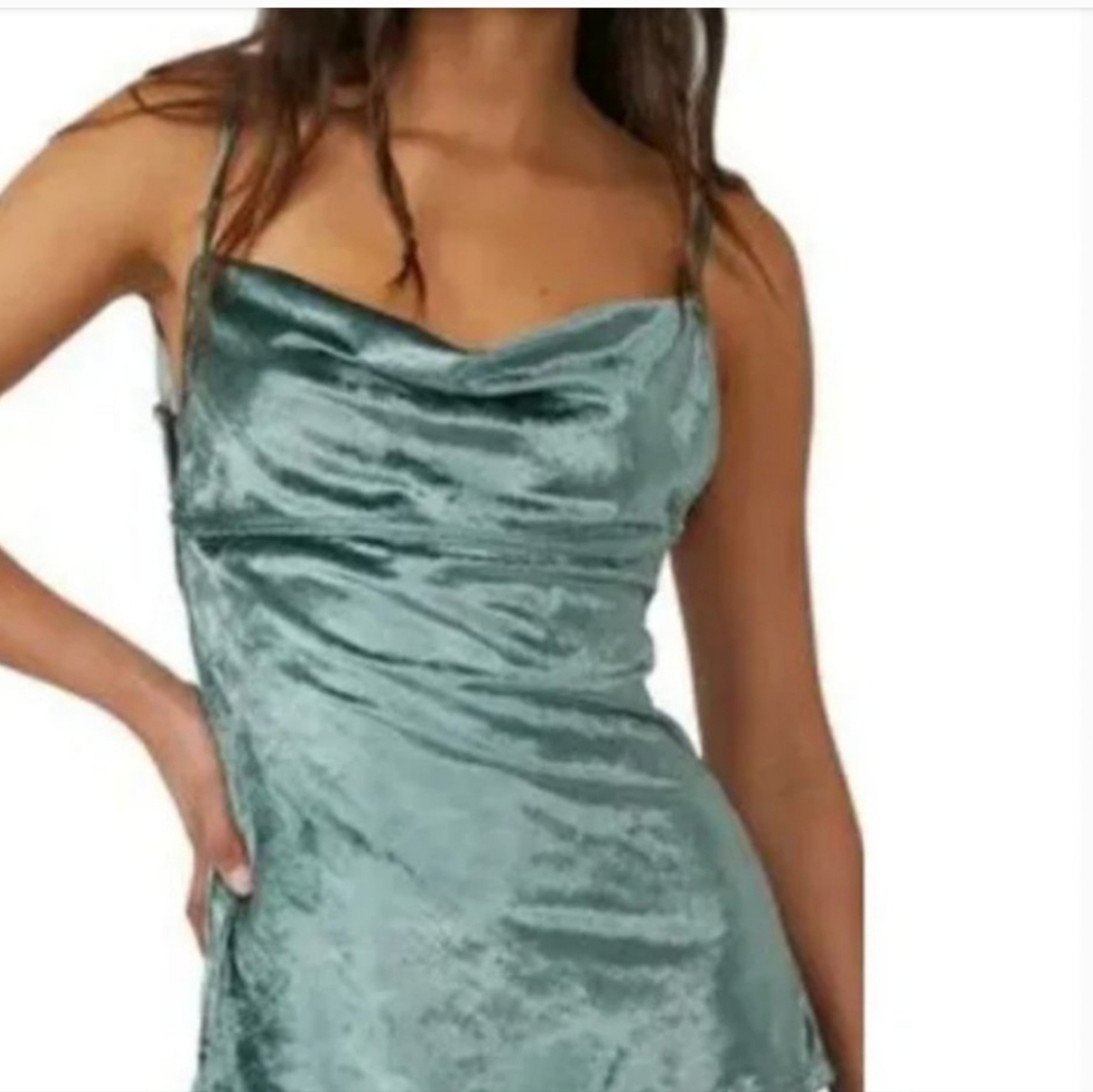 NWT Free People All Night Velvet Tunic Camisole Top Evergreen Green